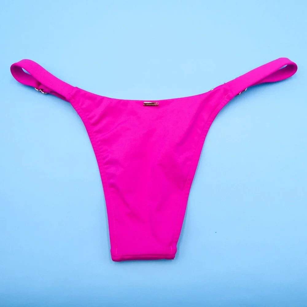 Victorias Secret Large Pink Adjustable Straps Thong Bikini Bottom Swimwear Beach